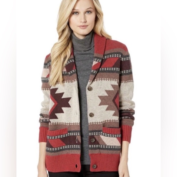 Pendleton Vintage Wool Shawl Collar Cardigan Sweater Southwestern Size XL Cotton - Picture 2 of 8